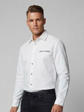 Armani Exchange White Long-Sleeve Button-Down Shirt with Chest Logo Size Med